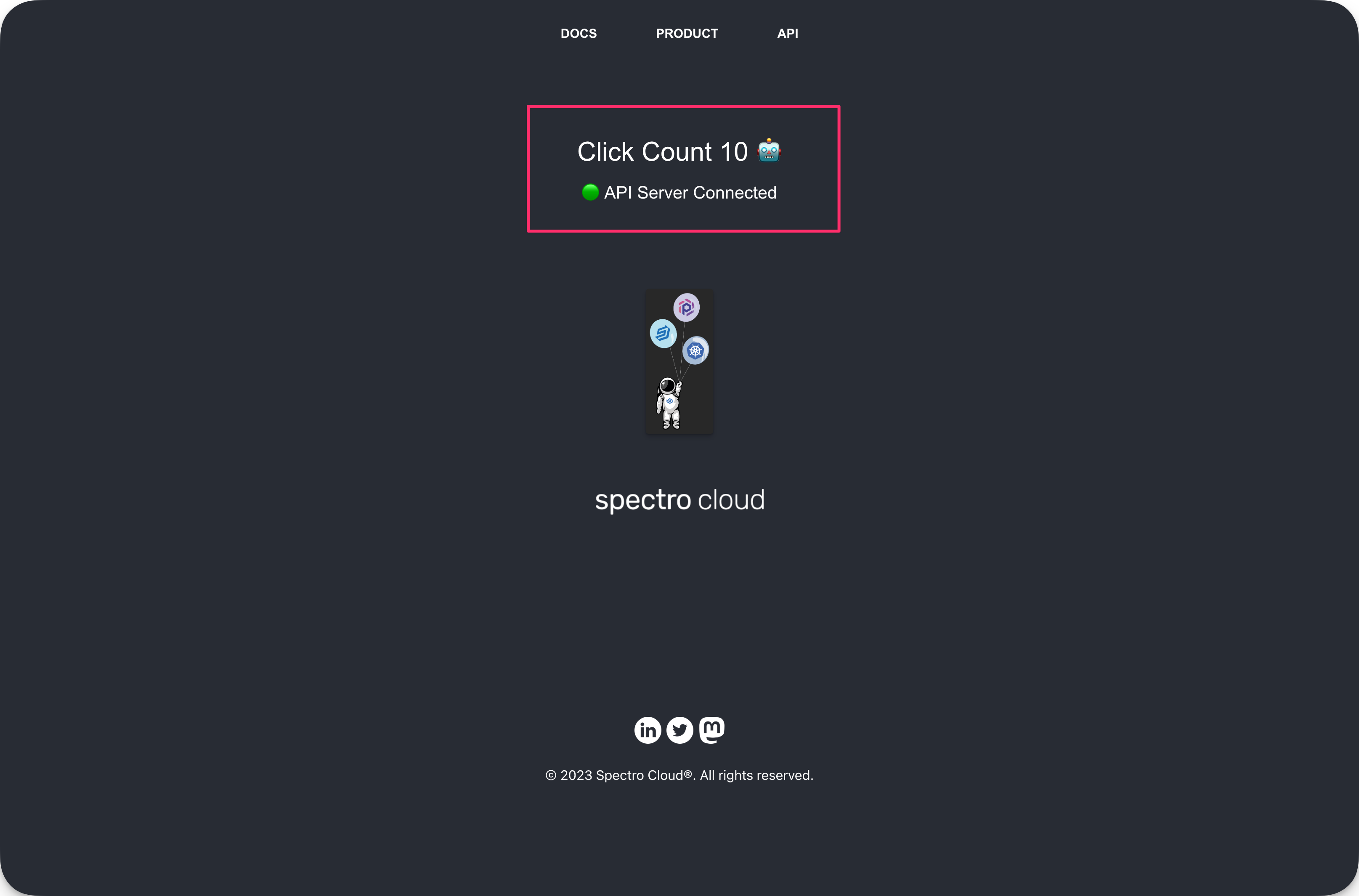 Image that shows hello-universe with API server
