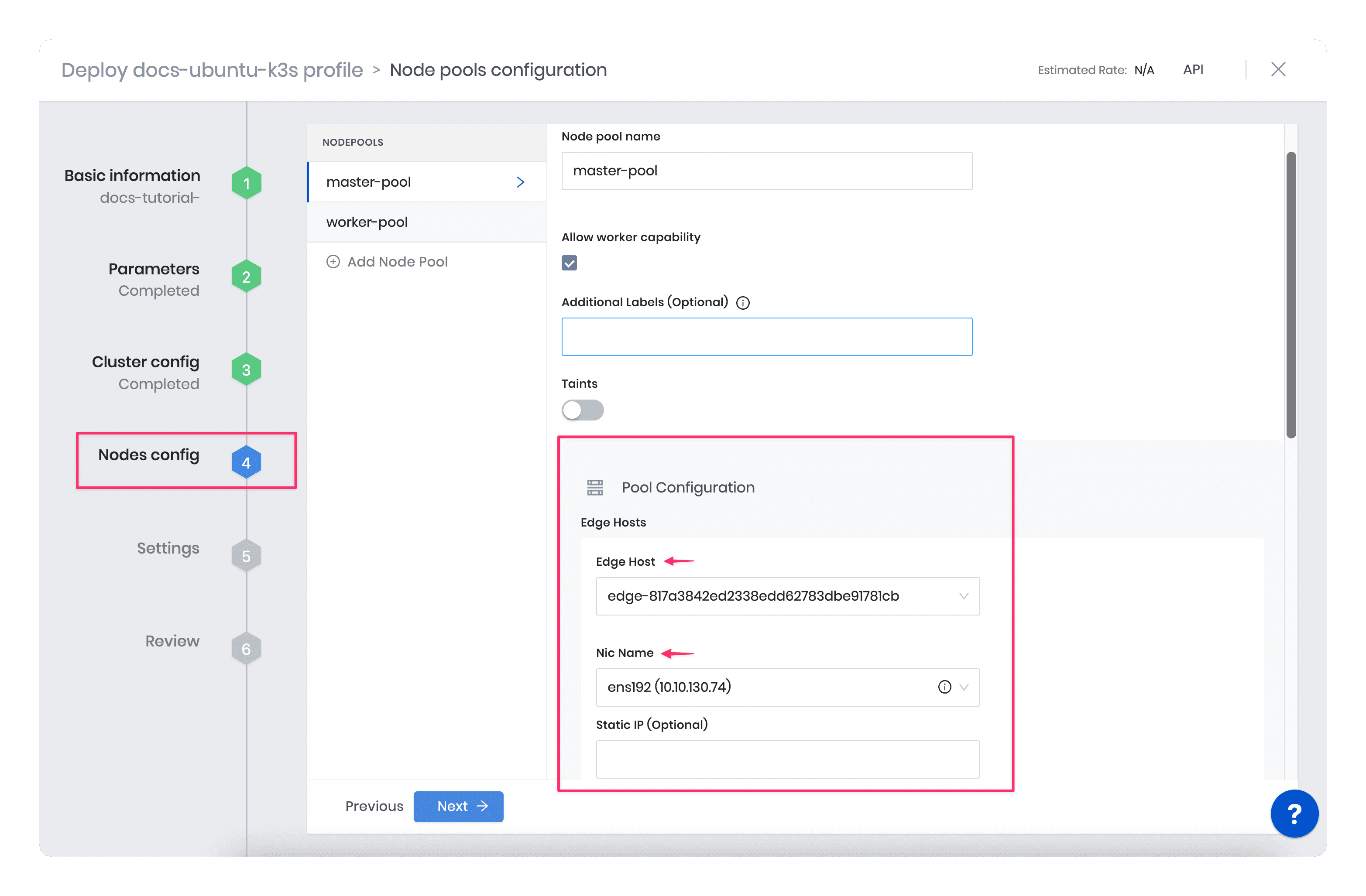Screenshot of an Edge host added to the control plane pool.