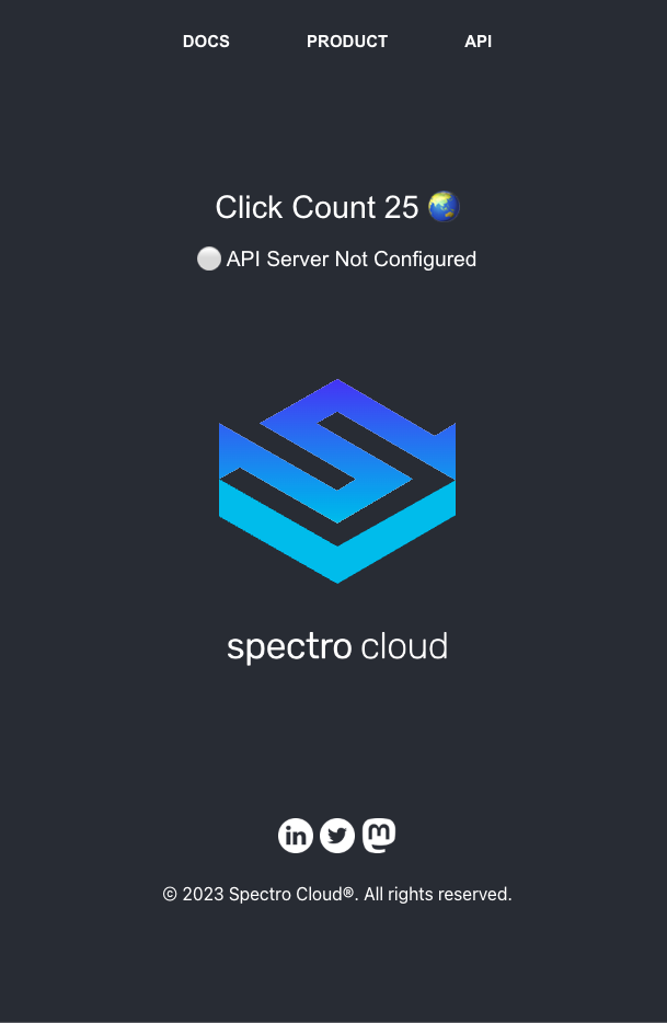 Deployed application landing page with counter displayed