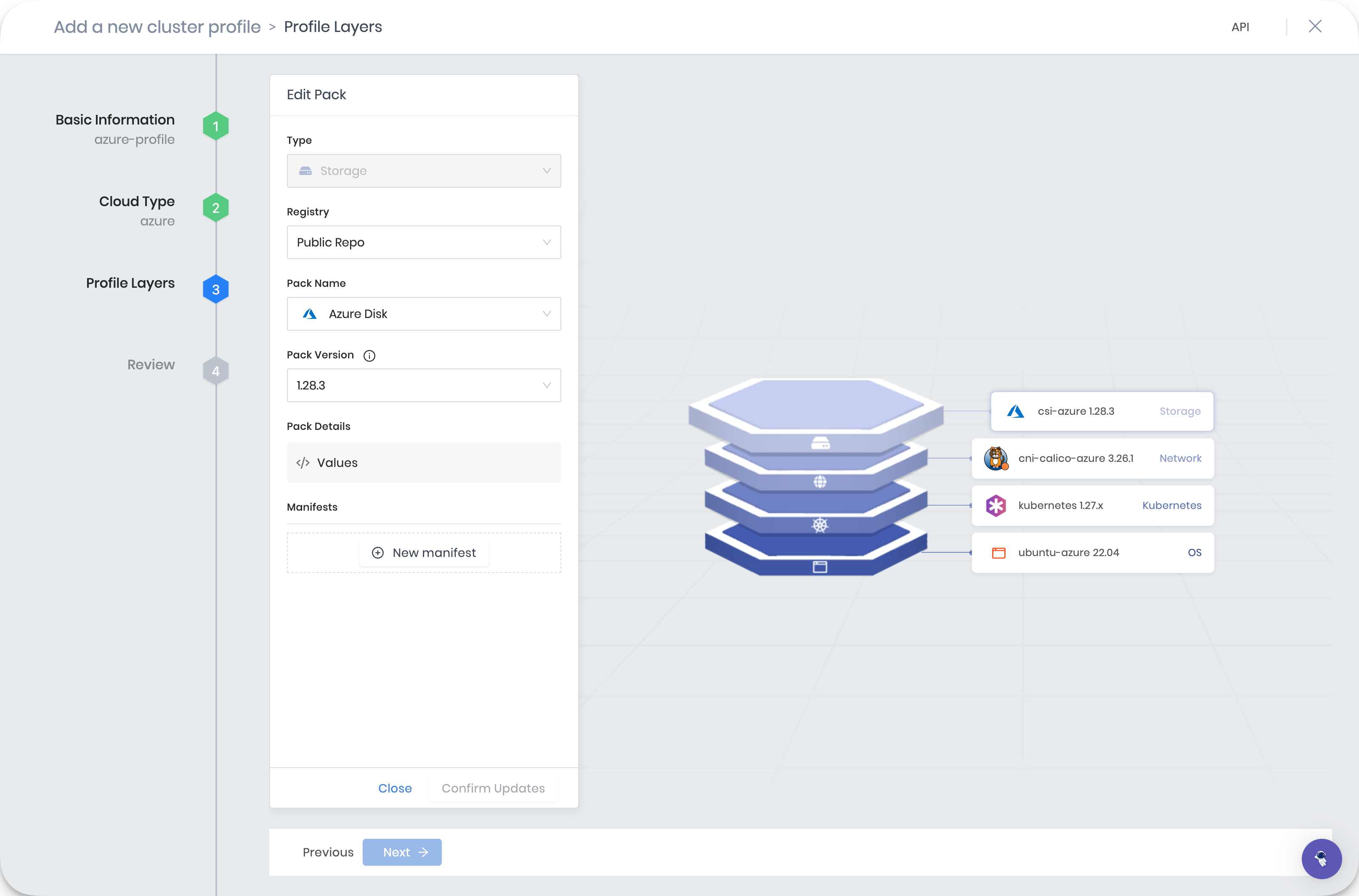 Azure cluster profile overview page